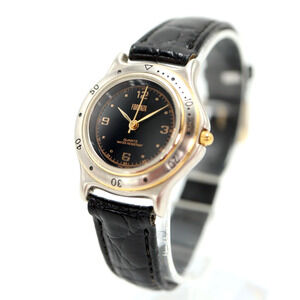 Vintage Forenza Ladies Watch 28mm Silver Tone Black Leather Strap w New Battery